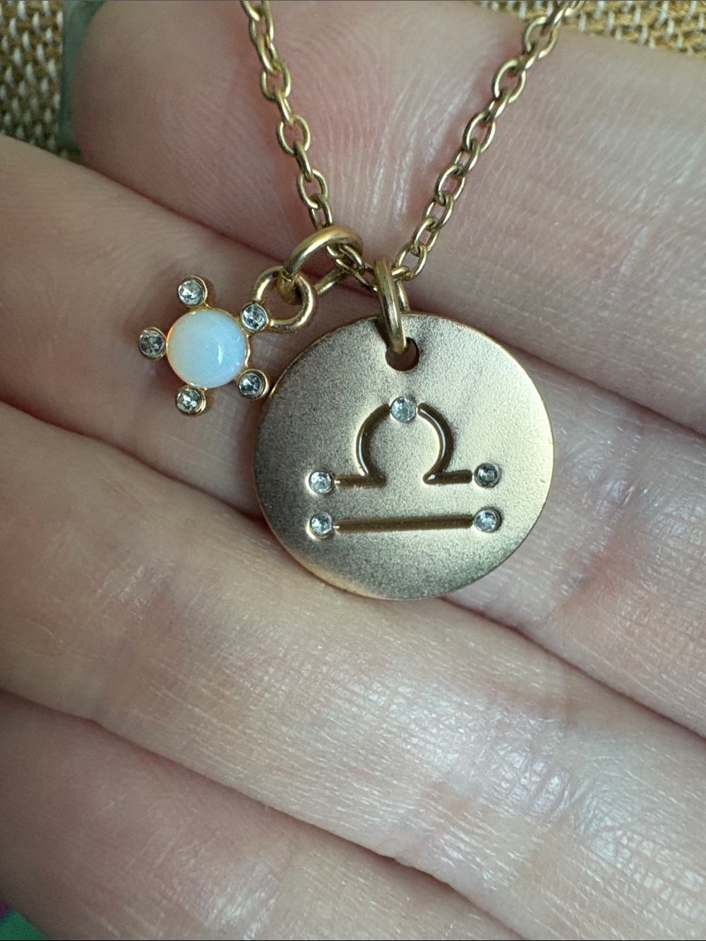 Gold Tone LIBRA Necklace with Opal Accent